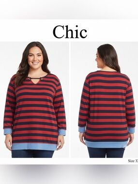 Chic Stripe Grommet Top 3X NWT